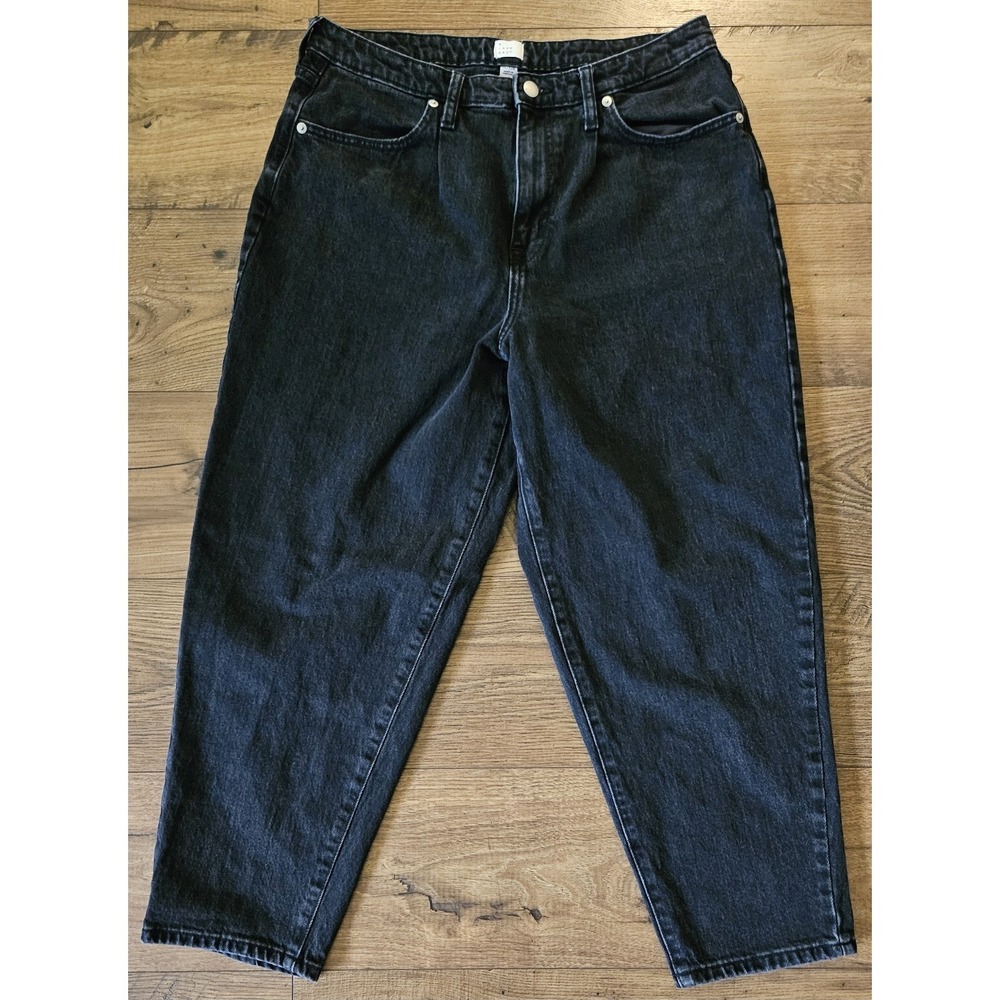 A New Day Women's Jeans Size 14/32R Black Barrel High Rise Denim (31x24.5)